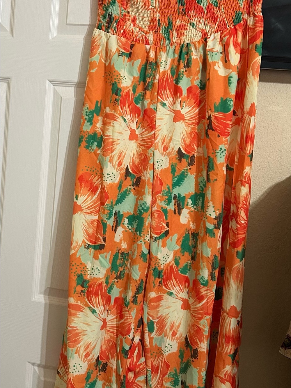 SHEIN Orange Floral Jumpsuit with Green and Cream Accents